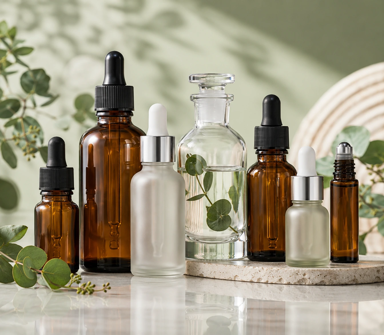 essential oil glass bottles with droppers and caps