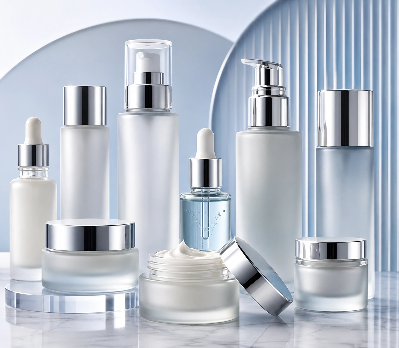 glass cosmetic bottles and jars for skincare packaging
