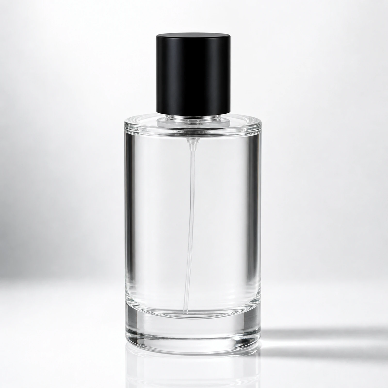 Cylindrical Perfume glass perfume bottle with sprayer and cap - front view