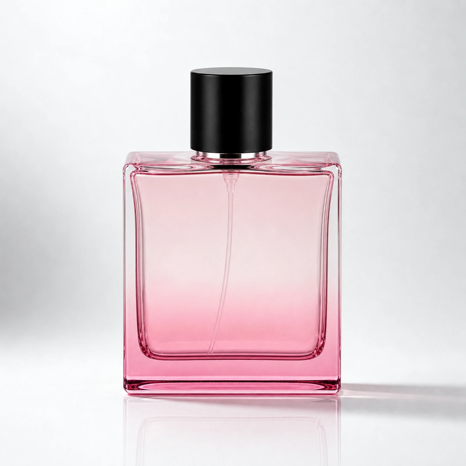 Flat Square Perfume glass perfume bottle with sprayer and cap - front view