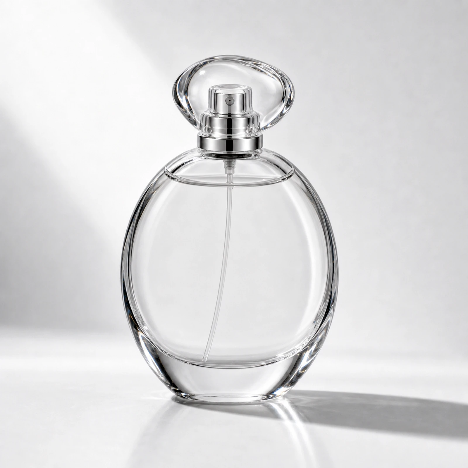 Oval Perfume glass perfume bottle with sprayer and cap - front view