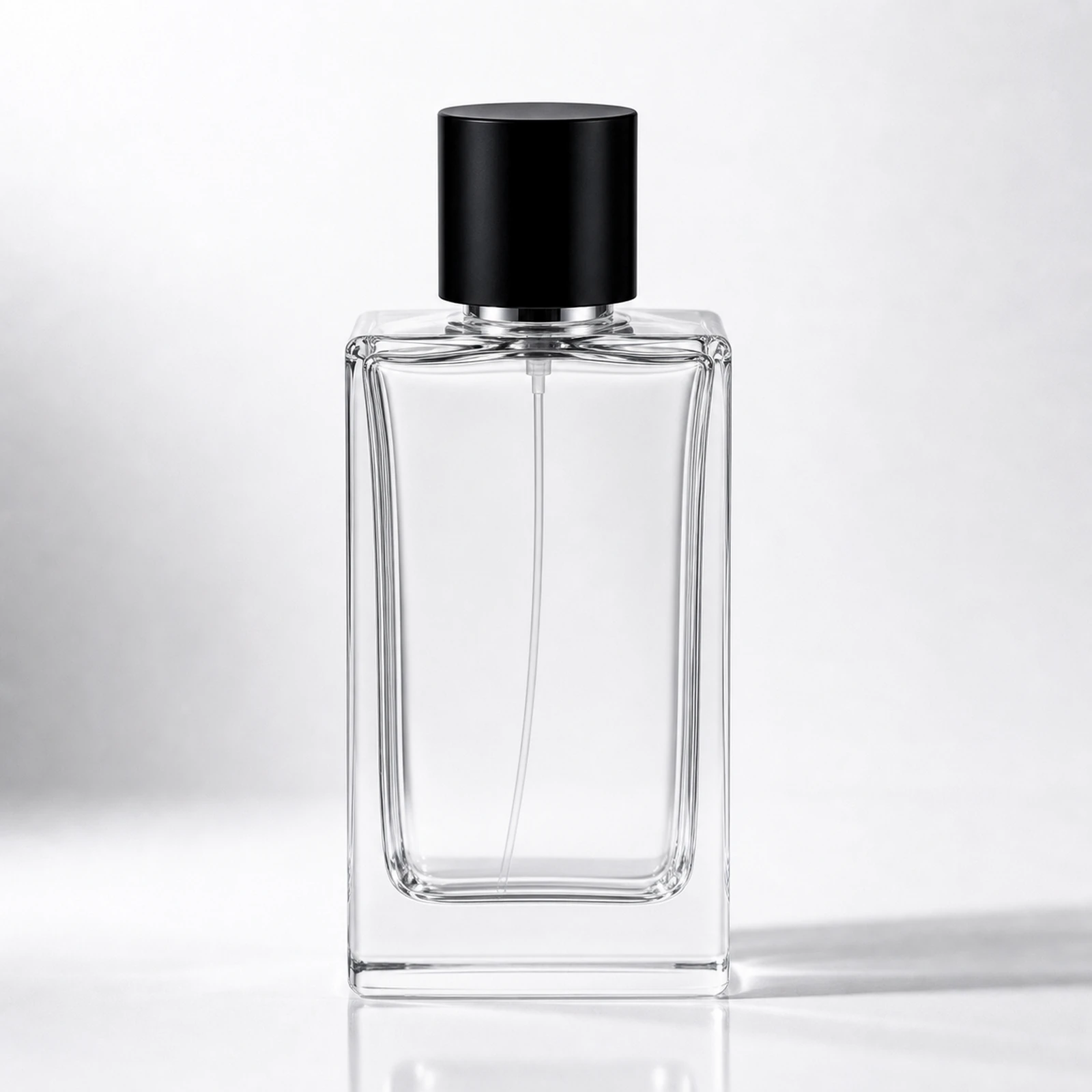 Rectangular Perfume glass perfume bottle with sprayer and cap - front view