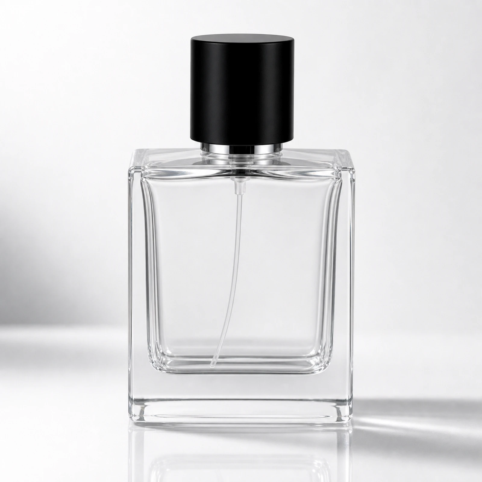 Square Heavy-Base Perfume glass perfume bottle with sprayer and cap - front view