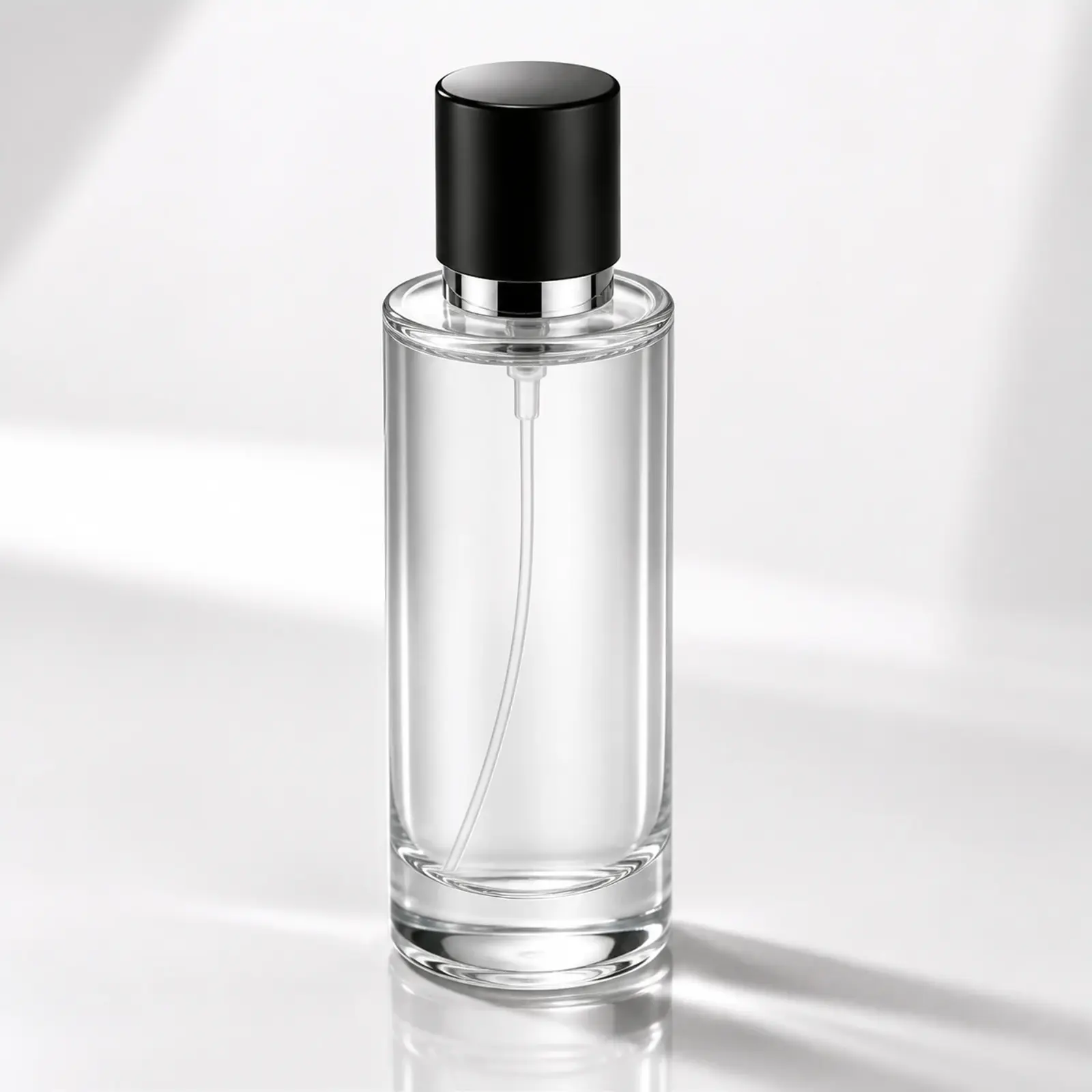 Cylindrical Perfume glass perfume bottle with sprayer and cap - closure detail