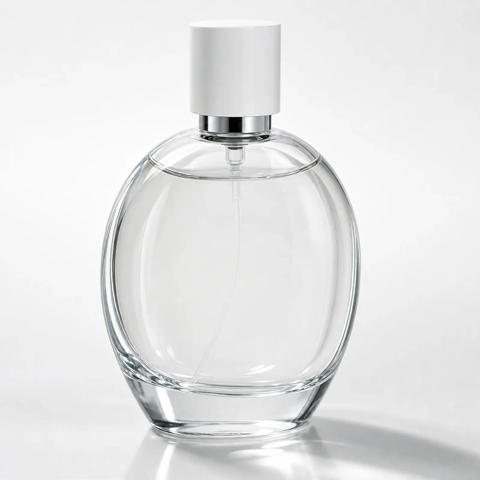 Oval Perfume glass perfume bottle with sprayer and cap - closure detail