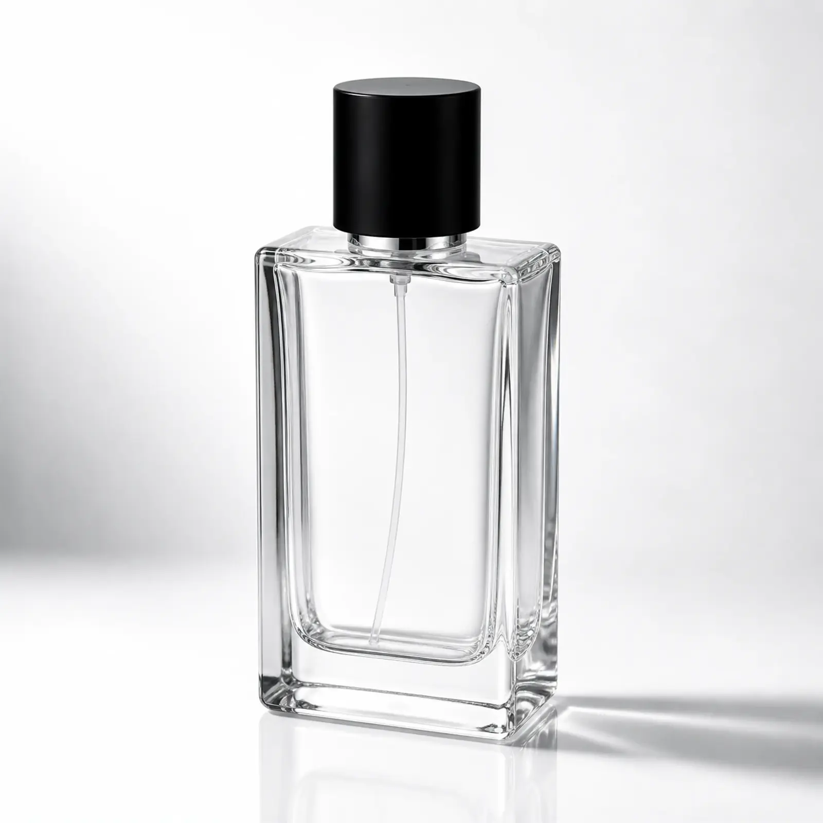 Rectangular Perfume glass perfume bottle with sprayer and cap - closure detail