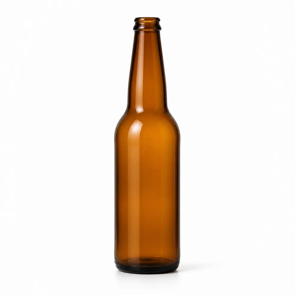 Amber Beer Glass Bottle with amber glass body and closure fit - front view