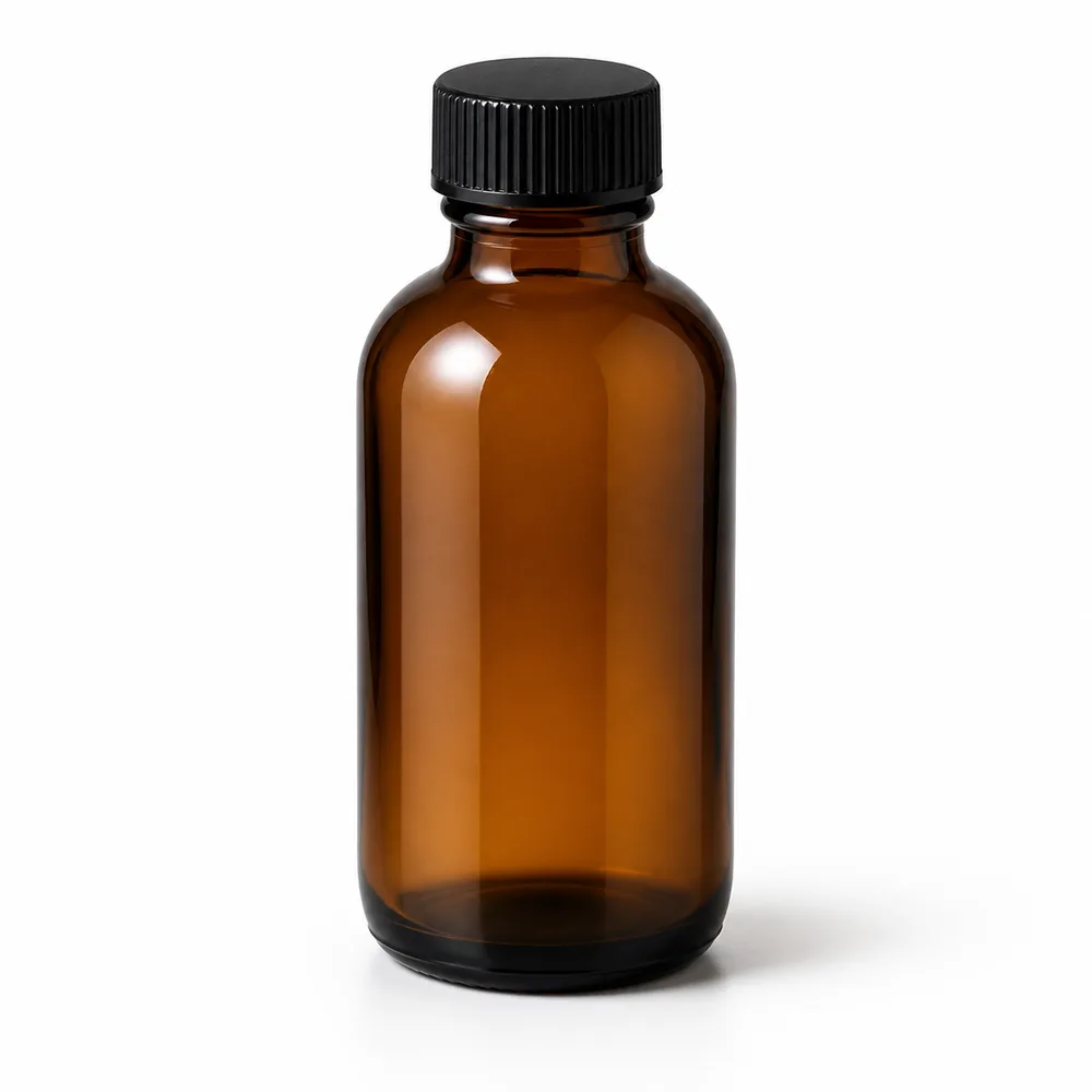 Amber Boston Round Glass Bottle with amber glass body and closure fit - closure detail