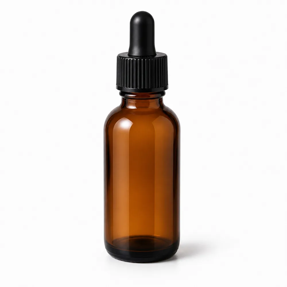Amber Cosmetic Serum Bottle with amber glass body and closure fit - closure detail