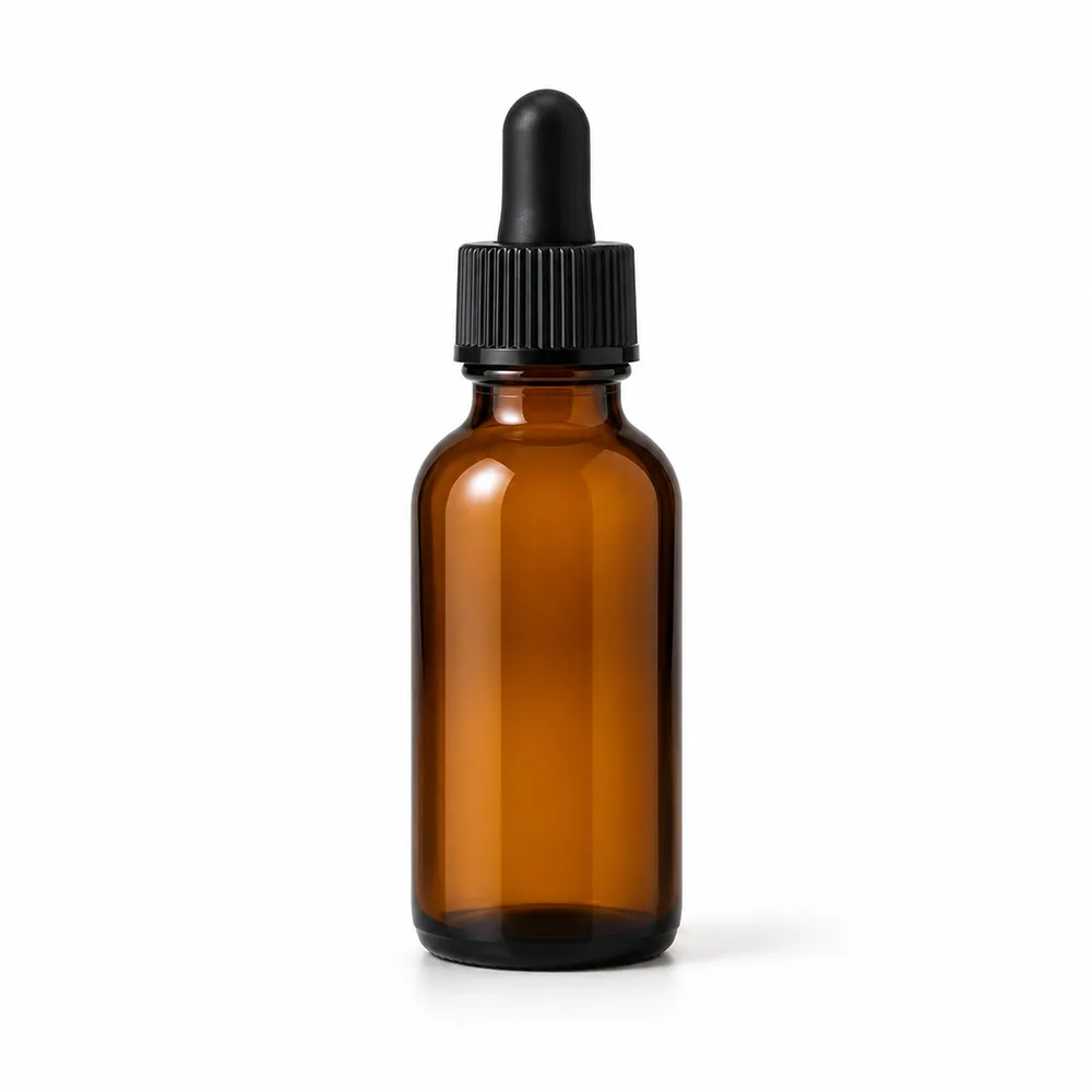 Amber essential oil dropper bottle for comparing amber and clear glass bottle selection
