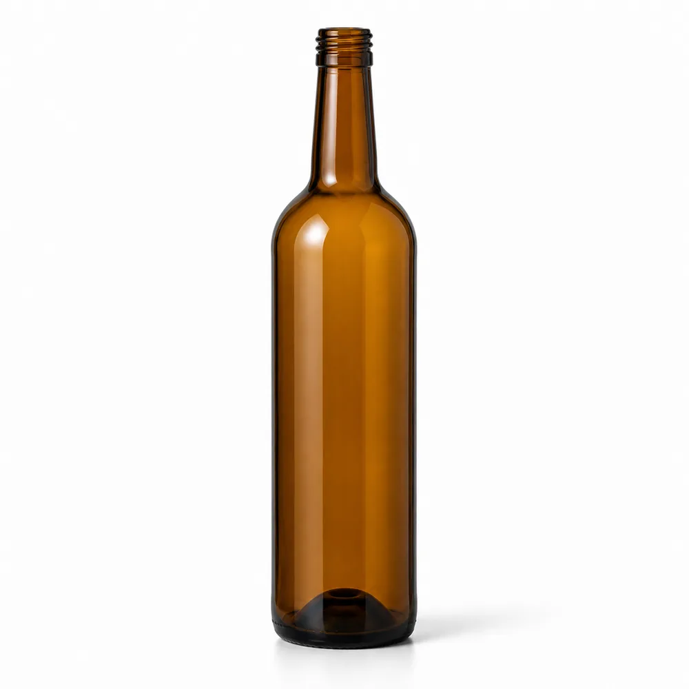 Amber Olive Oil Glass Bottle with amber glass body and closure fit - front view