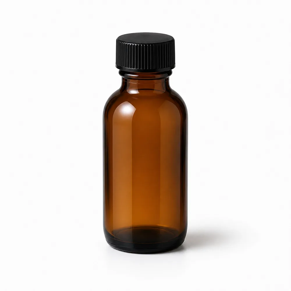 Amber Small Liquid Glass Bottle with amber glass body and closure fit - closure detail