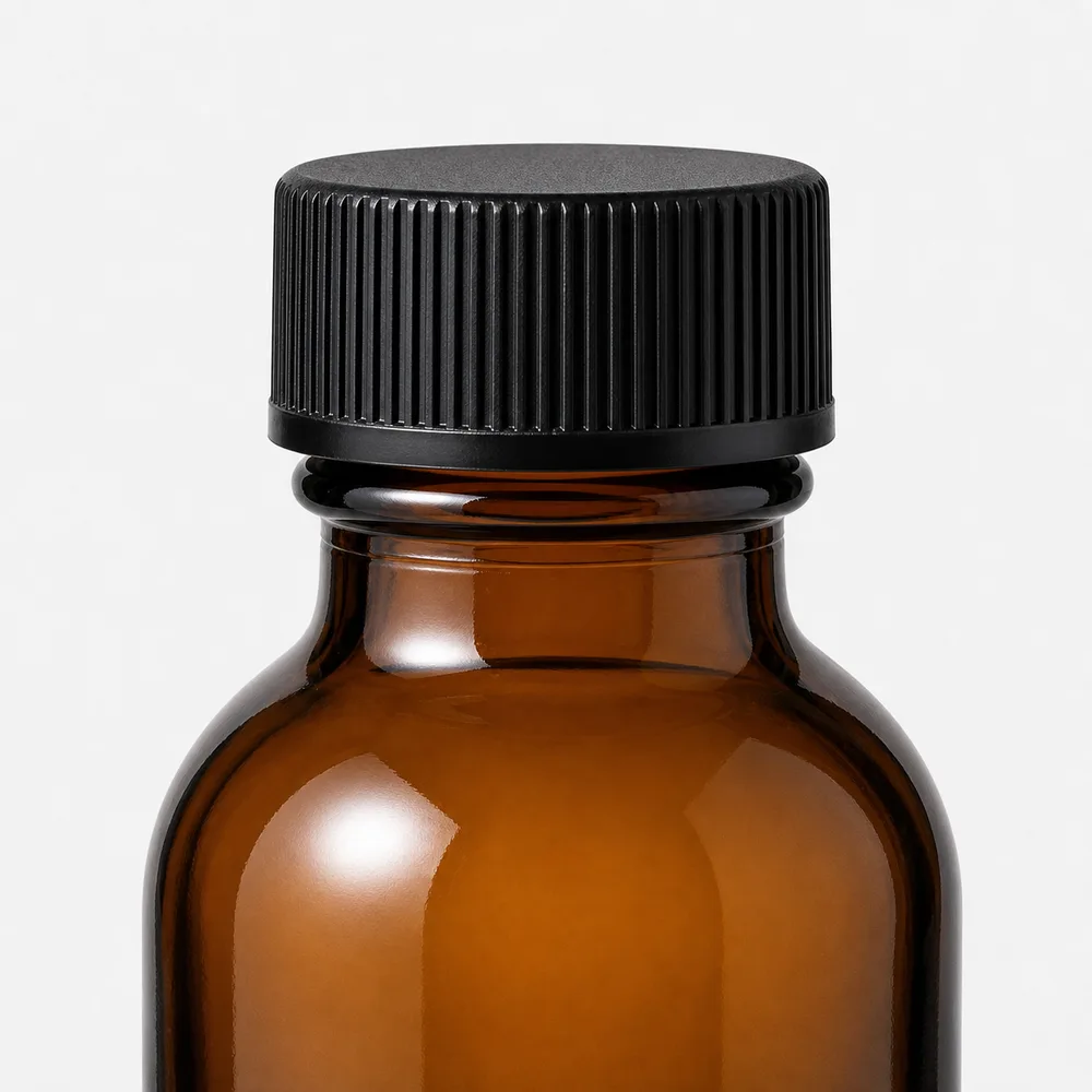 Amber Small Liquid Glass Bottle with amber glass body and closure fit - packing view
