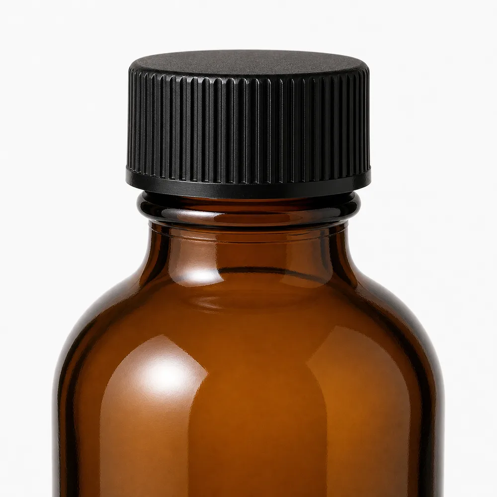 Amber Specialty Liquid Glass Bottle with amber glass body and closure fit - packing view