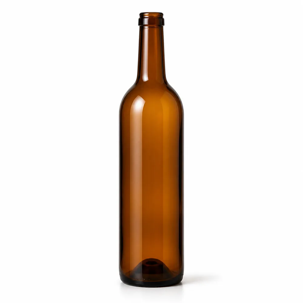 Amber Wine Glass Bottle with amber glass body and closure fit - front view