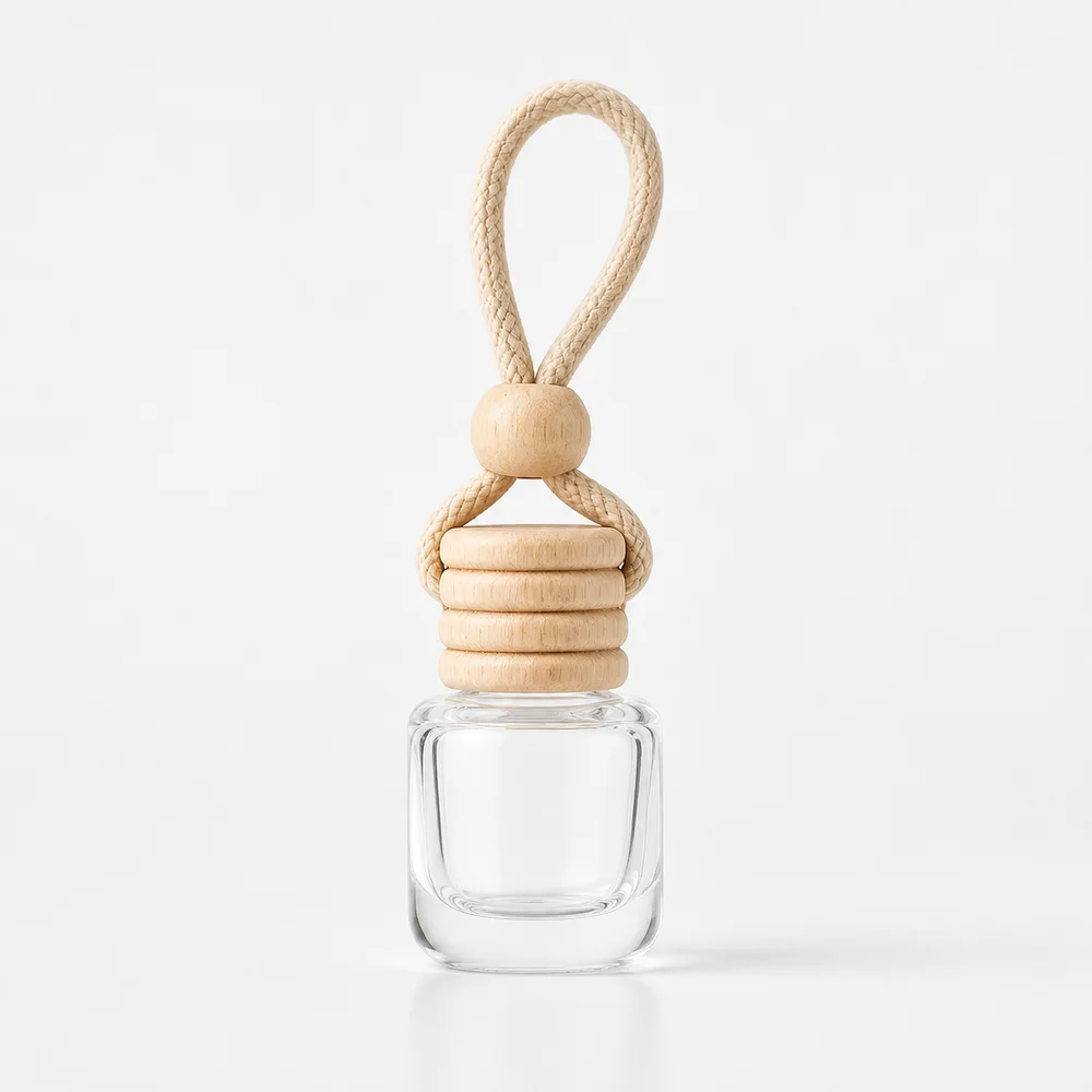 Car Hanging Diffuser Bottle with cap and hanging cord for car diffuser packaging - front view