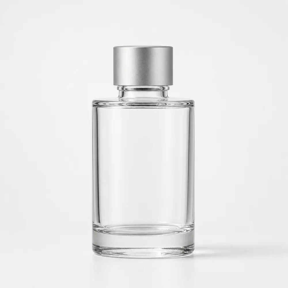Cylindrical Reed Diffuser Bottle with cap and stopper - front view