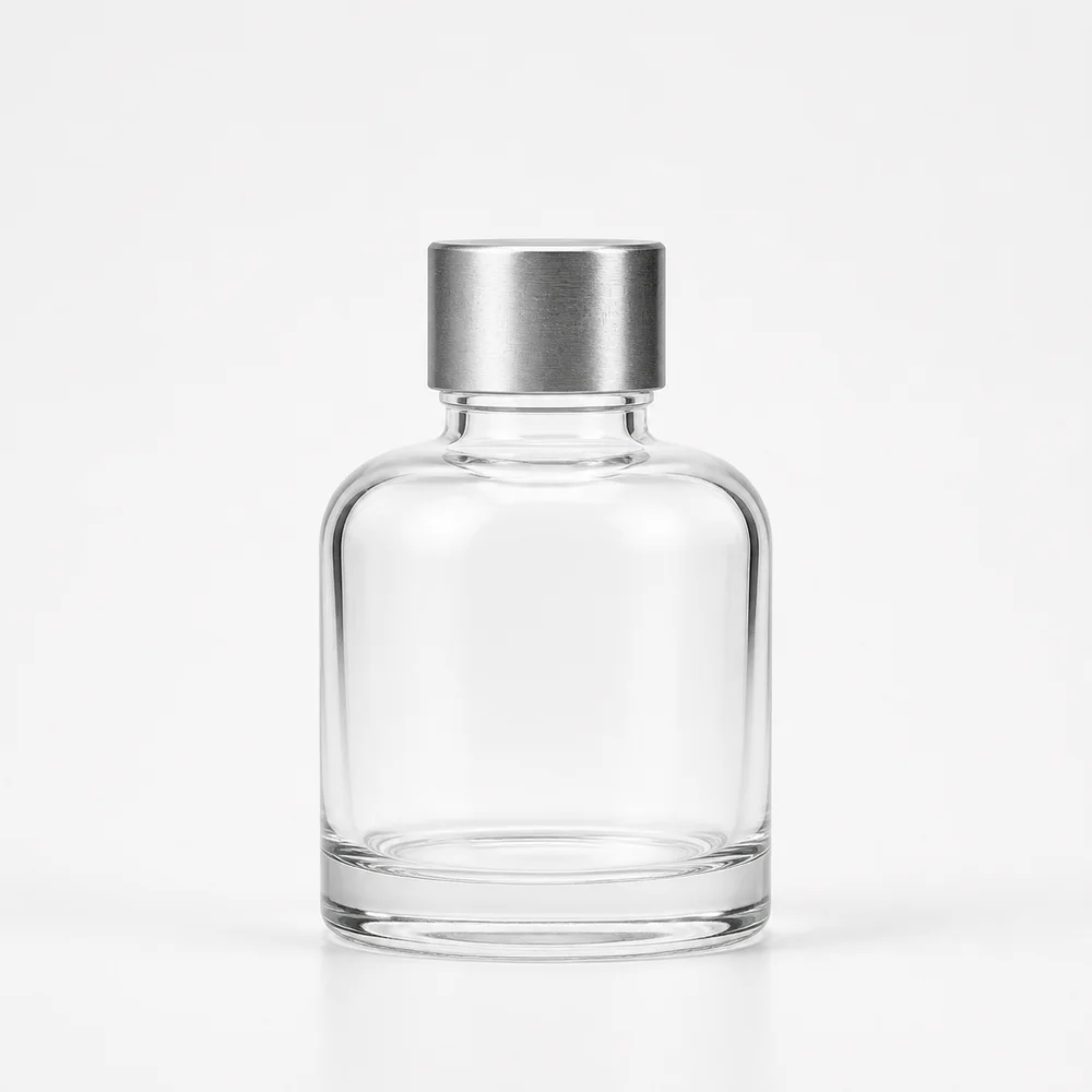 Round Reed Diffuser Bottle with cap and stopper - front view