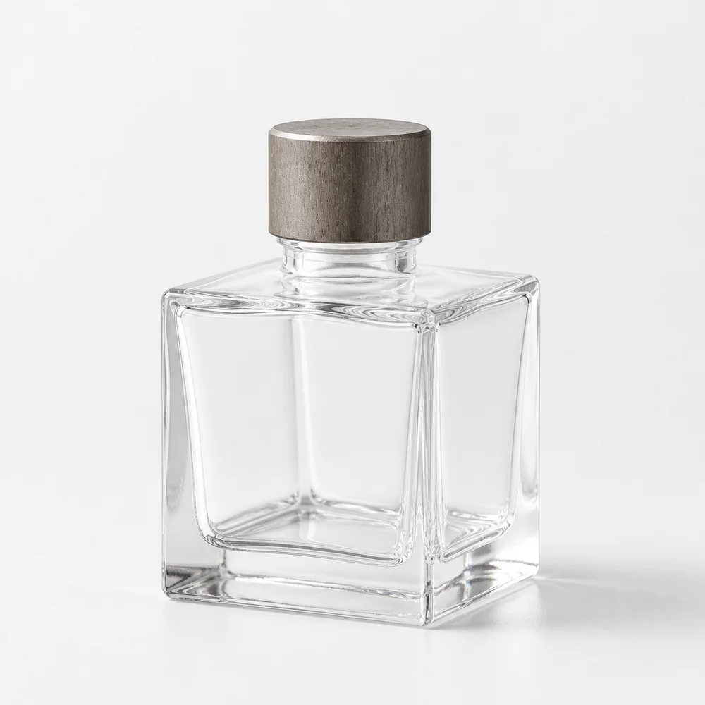Square Reed Diffuser Bottle with cap and stopper - closure detail