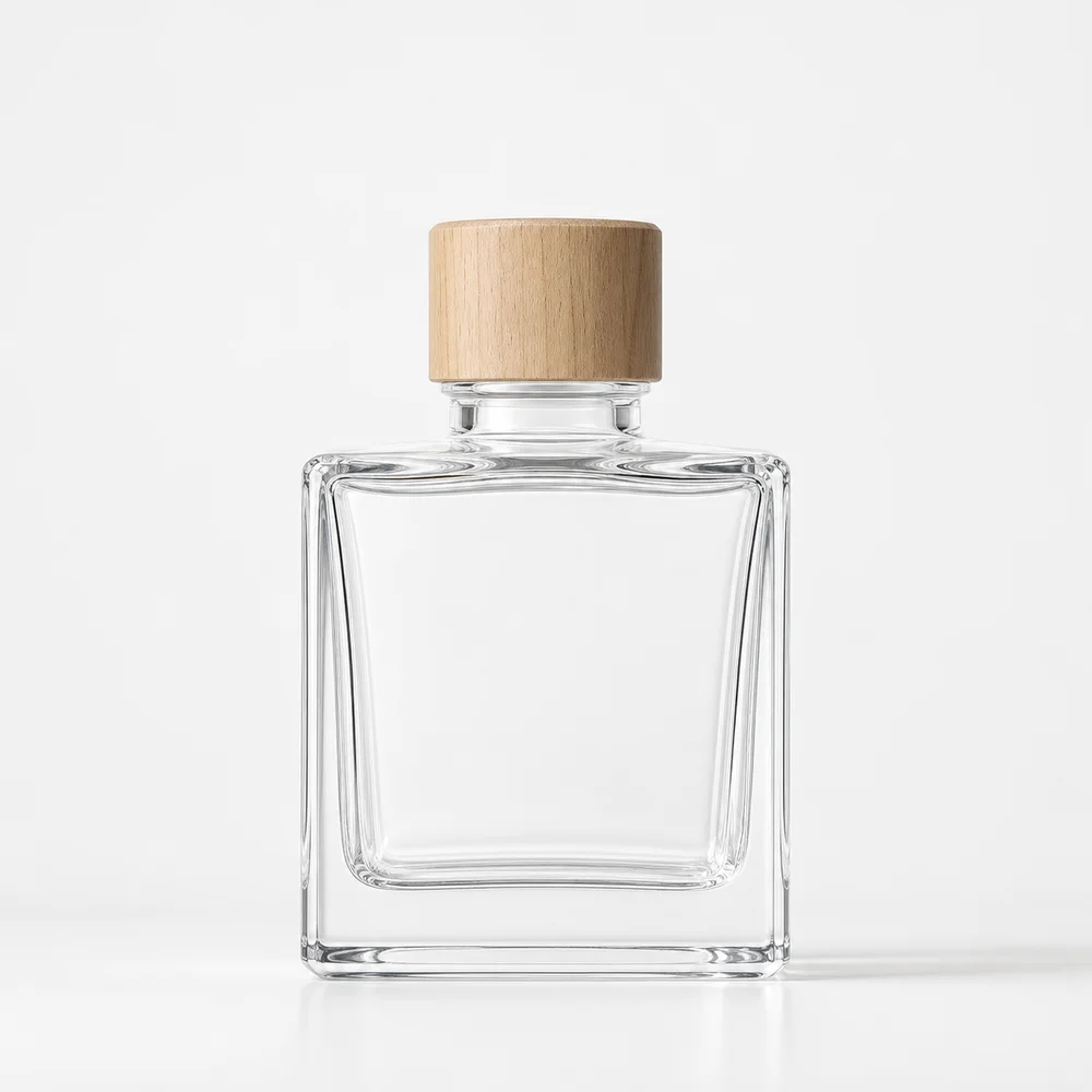 Square Reed Diffuser Bottle with cap and stopper - front view
