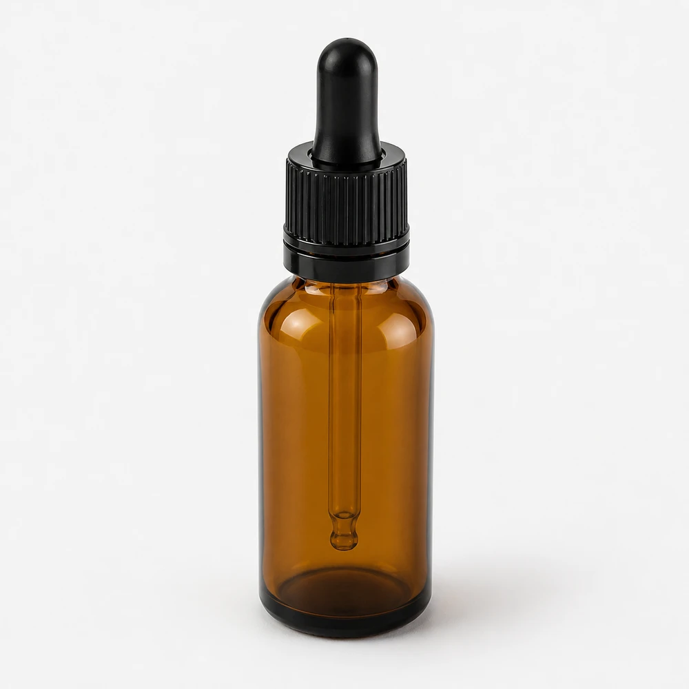 Amber Round Shoulder Dropper Bottle with closure for essential oil packaging - closure detail