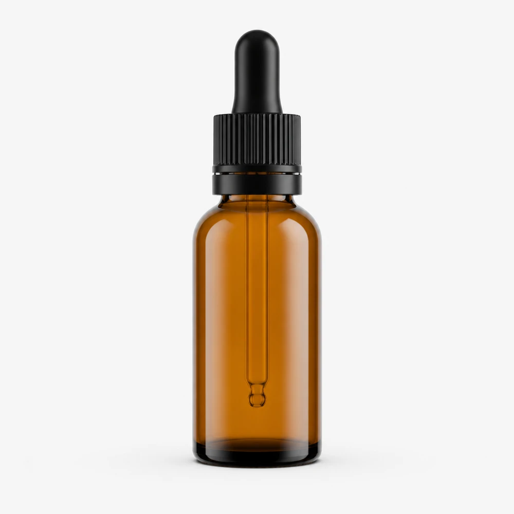 Amber Round Shoulder Dropper Bottle with closure for essential oil packaging - front view