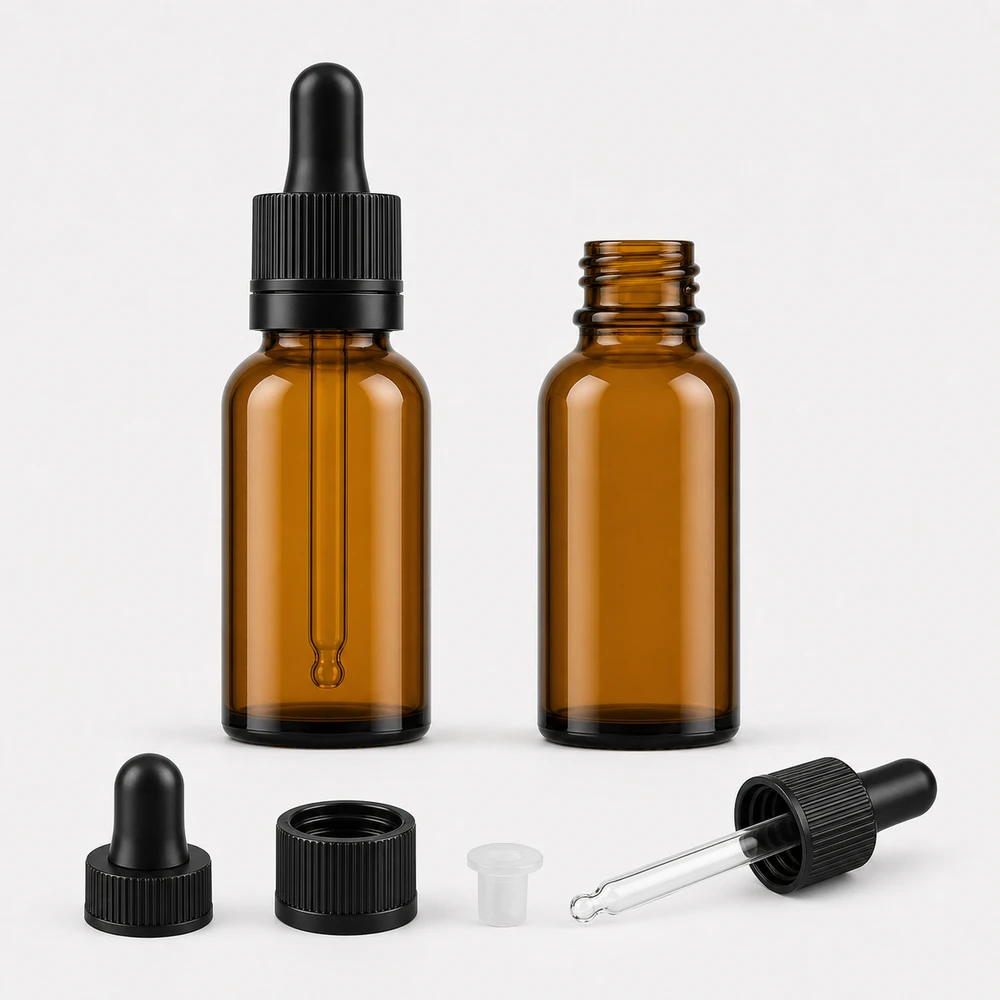 Essential Oil Bottle and Dropper Closure Set with closure for essential oil packaging - decoration view
