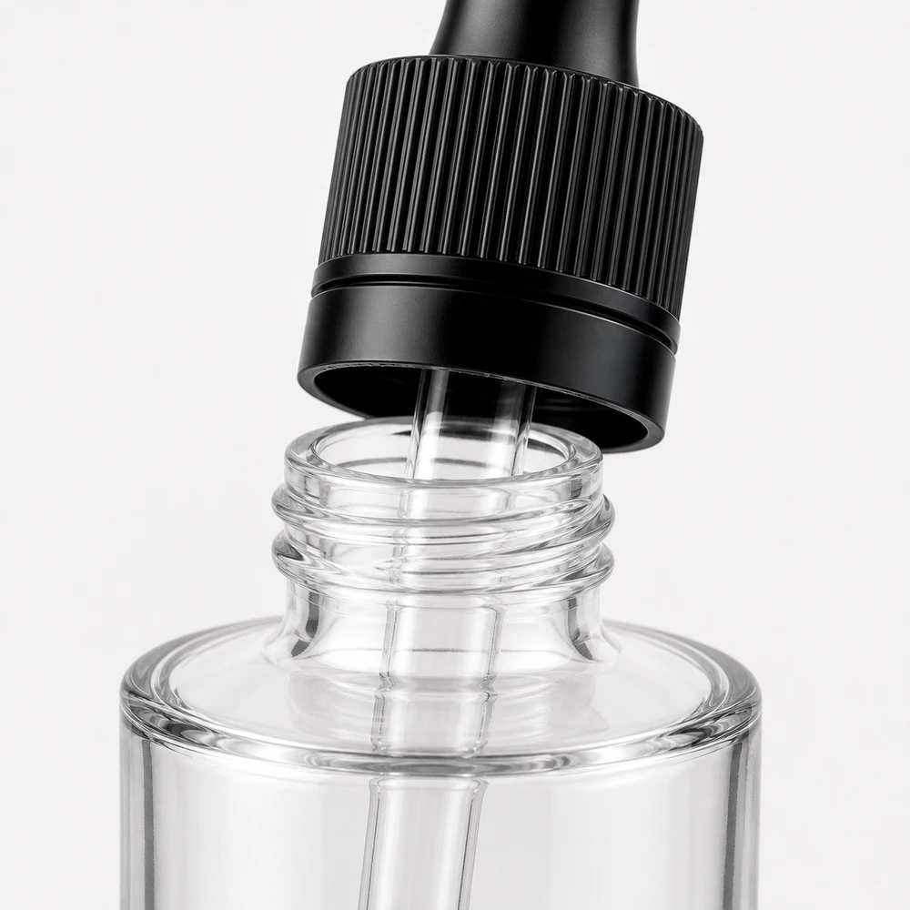 Straight Shoulder Glass Dropper Bottle with closure for essential oil packaging - packing view