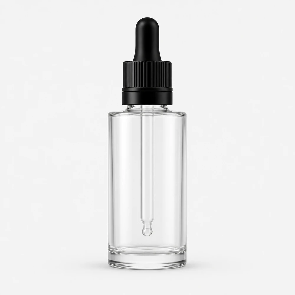 Straight Shoulder Glass Dropper Bottle with closure for essential oil packaging - front view