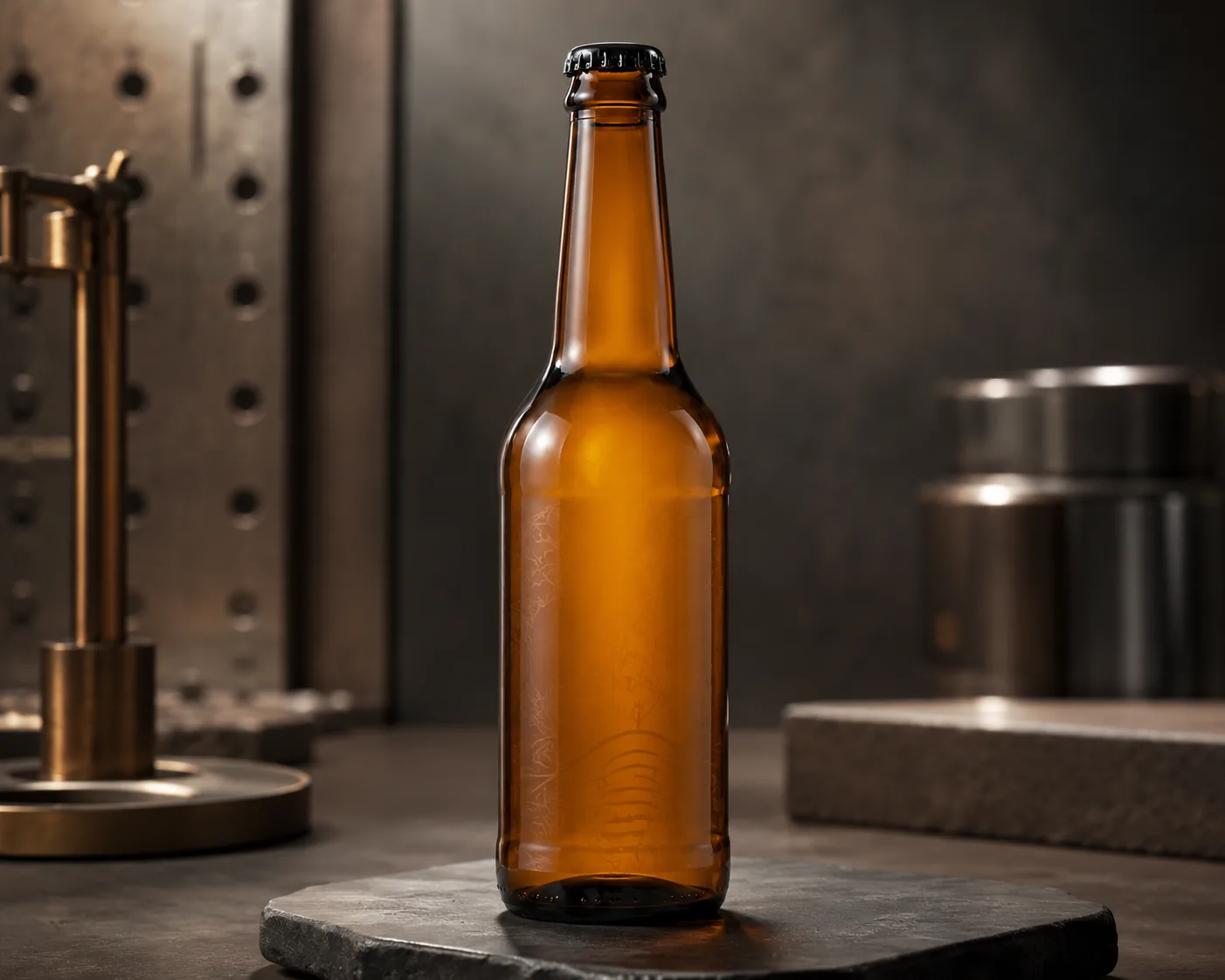 Amber Glass Cider Bottle in a coordinated amber glass product presentation.