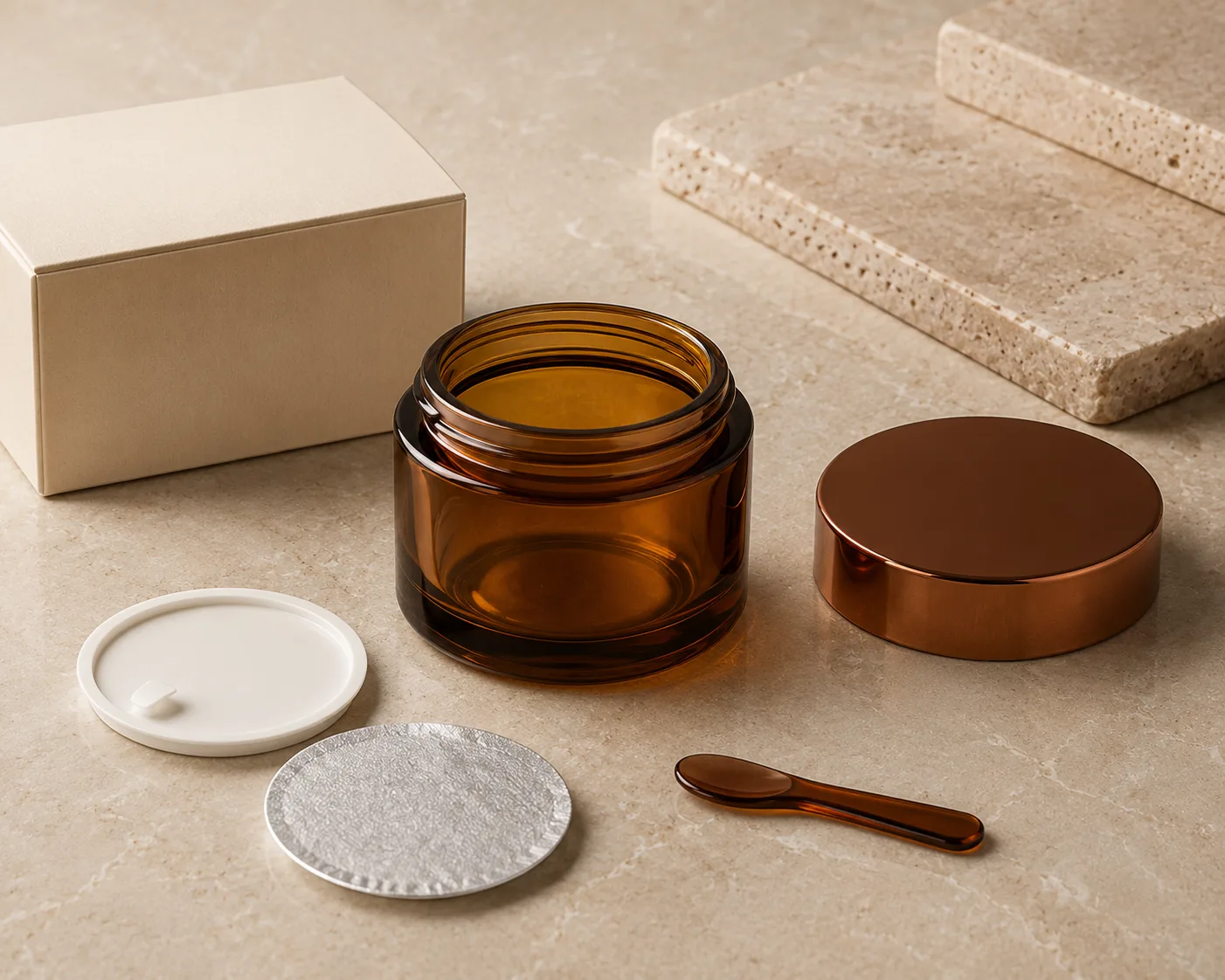 Amber Glass Cream Jar in a secondary view highlighting the label area and amber glass color.