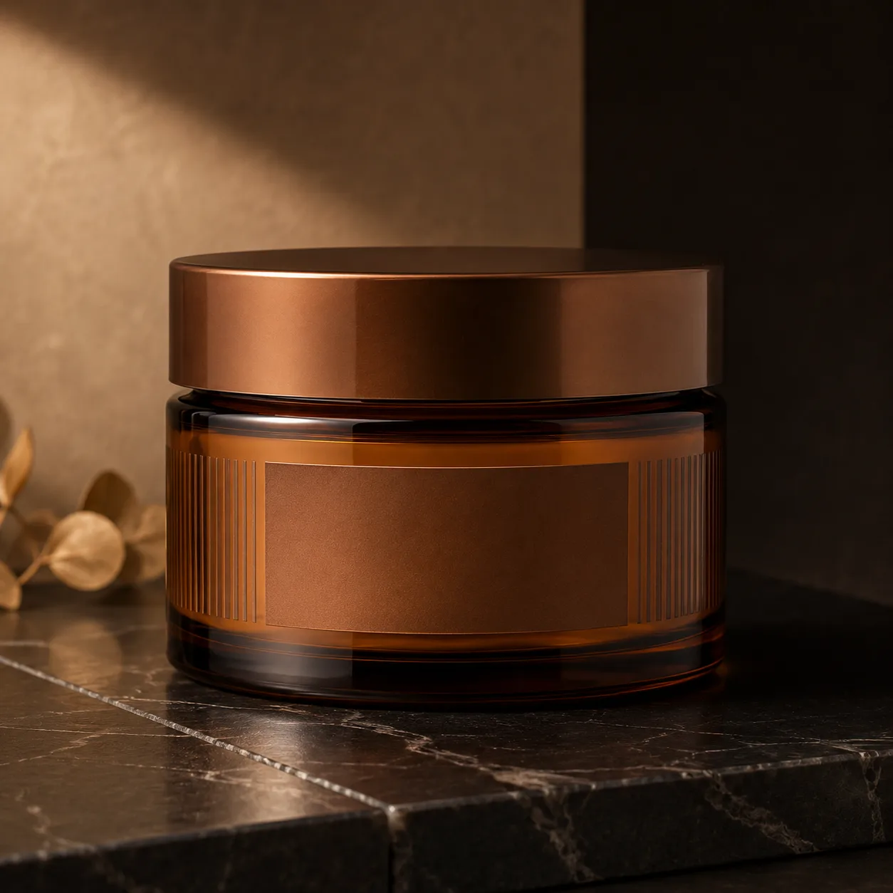 Detail view of Amber Glass Cream Jar showing lid matched to selected jar model