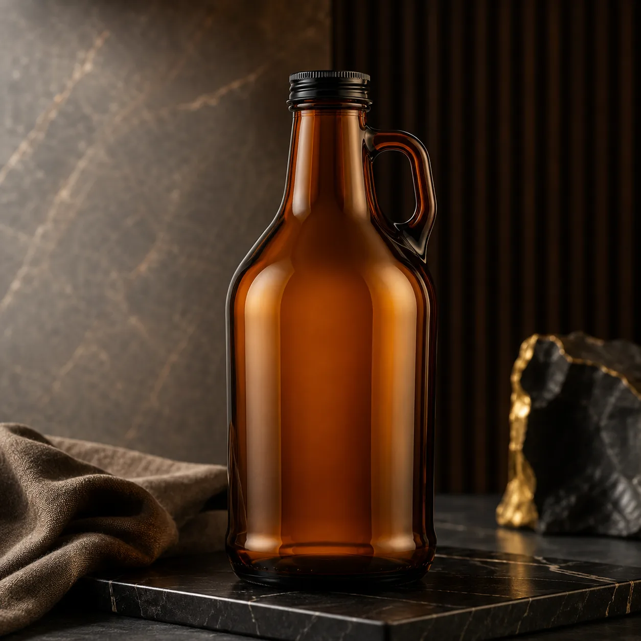 Amber Glass Growler Bottle closure, neck finish and base detail