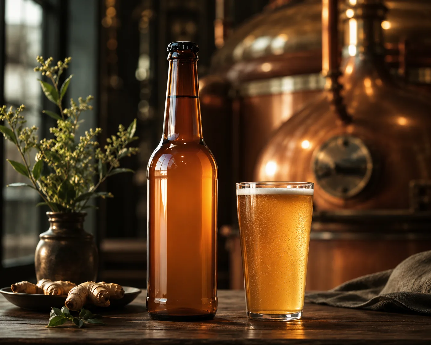 Amber Glass Kombucha Bottle in an amber glass packaging display for kombucha and fermented drinks.