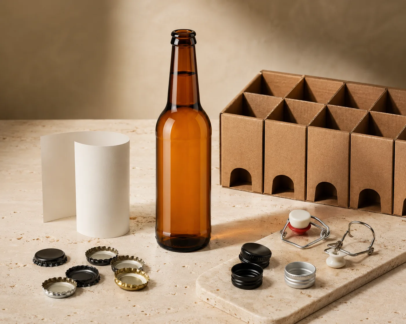 Amber Glass Kombucha Bottle in a secondary view highlighting the label area and amber glass color.