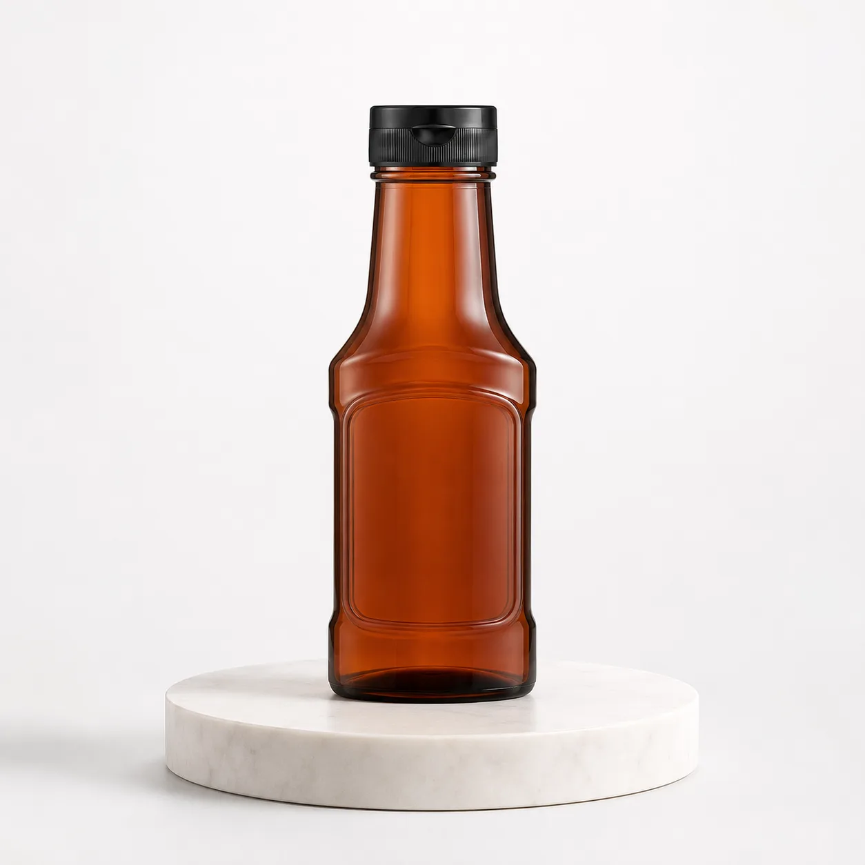 Amber Glass Sauce Bottle front view with visible amber sauce bottle form