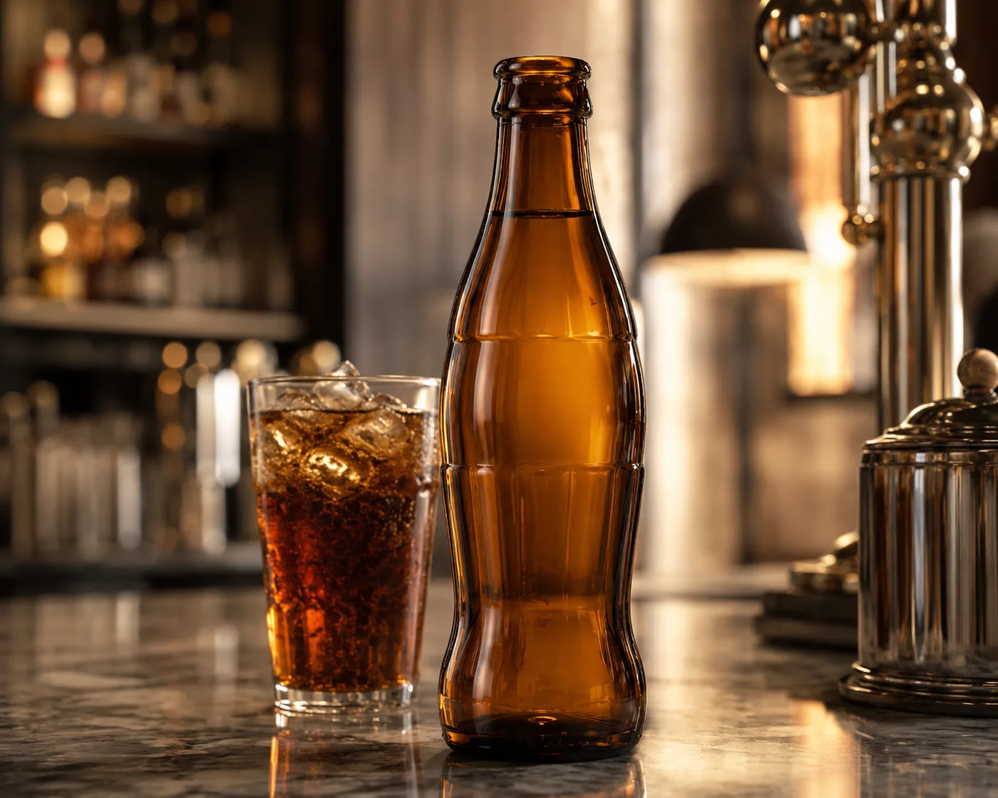 Amber Glass Soft Drink Bottle in an amber glass packaging display for soft drinks and mixers.