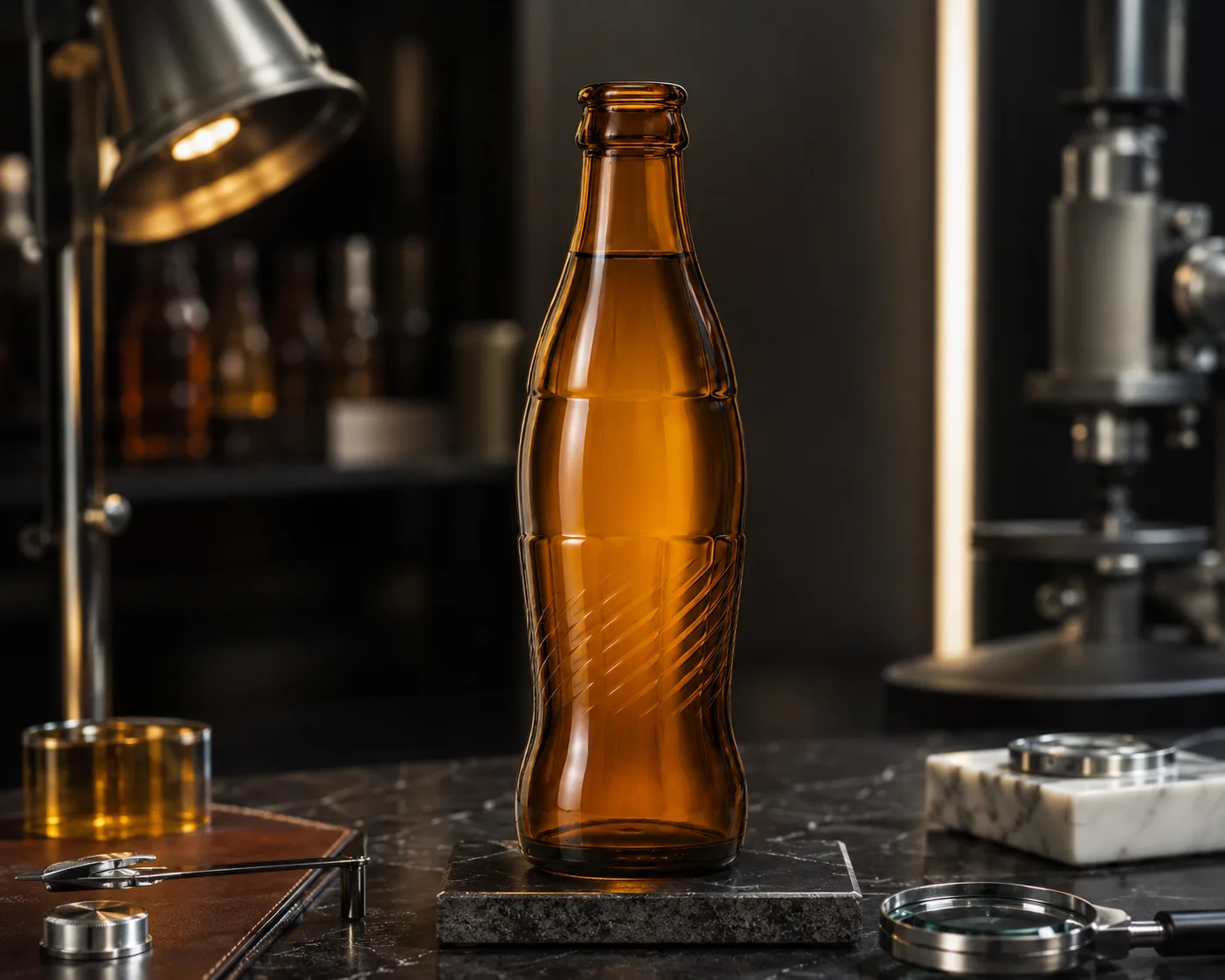 Amber Glass Soft Drink Bottle in a coordinated amber glass product presentation.