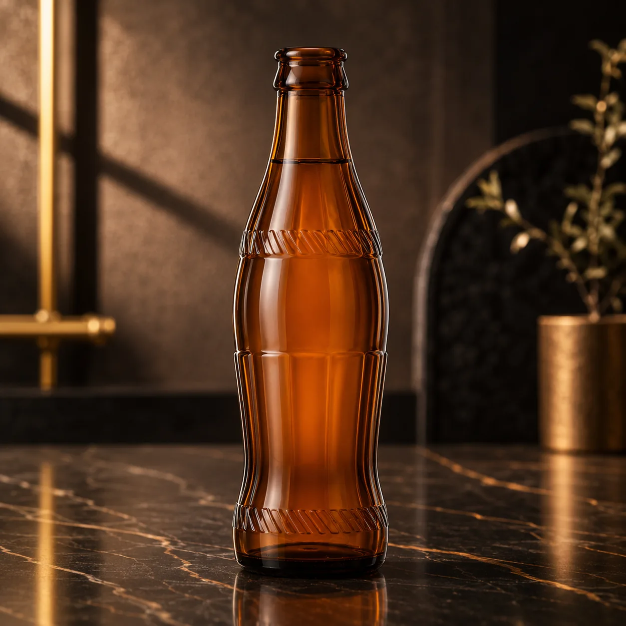 Amber Glass Soft Drink Bottle closure, neck finish and base detail