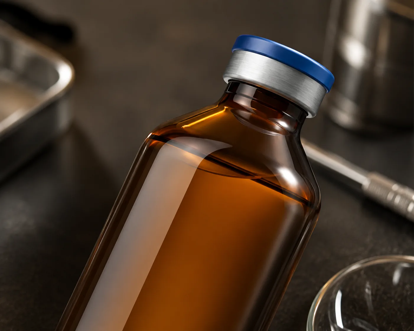 Amber Round-Shoulder Glass Bottle in a coordinated amber glass product presentation.