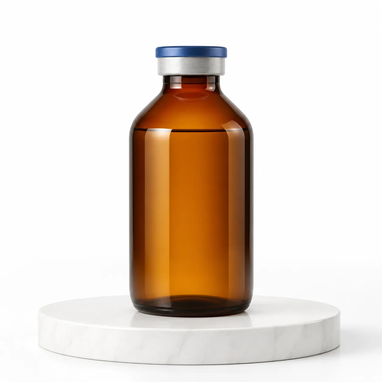 Amber Round-Shoulder Glass Bottle front view with visible amber bottle form
