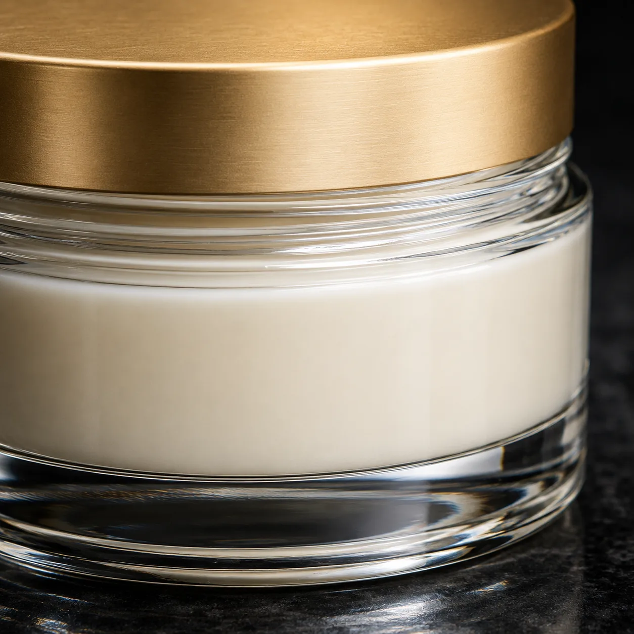 Close view of Glass Body Butter Jar showing closure area and print / coat / label