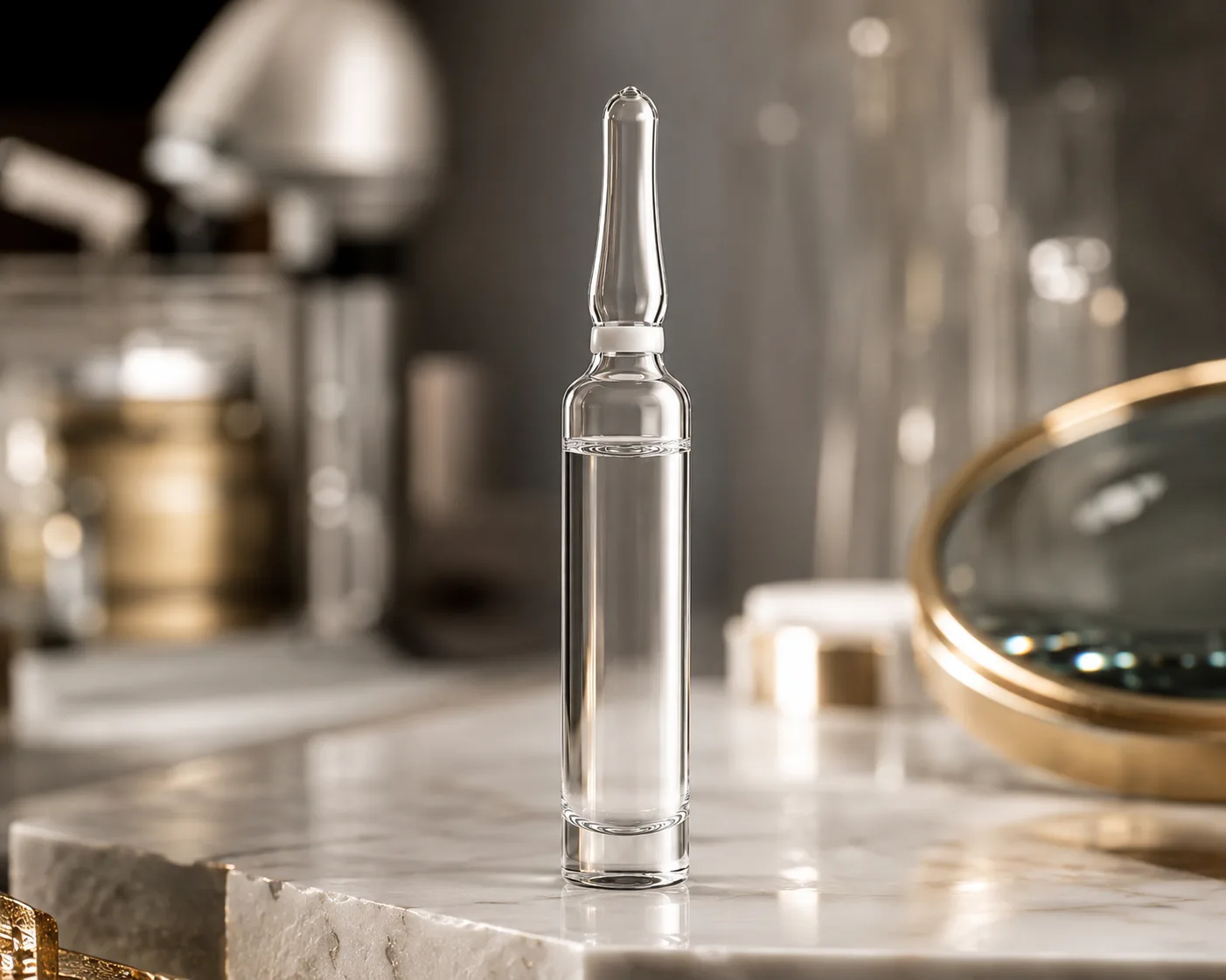 Glass Cosmetic Ampoule shown from a secondary angle with the container profile visible.