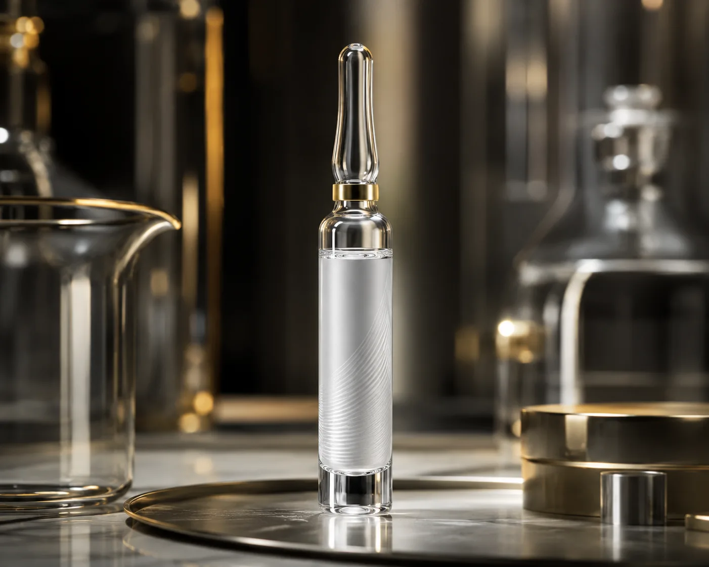 Close-up of Glass Cosmetic Ampoule showing the surface and closure area.