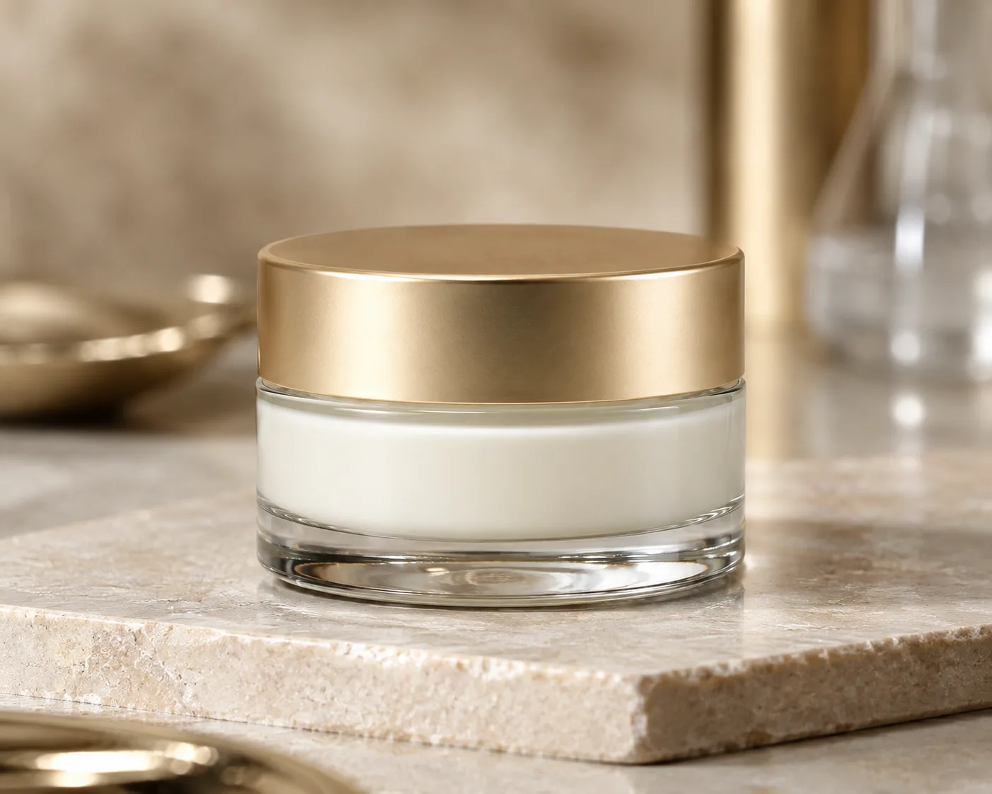Glass Cosmetic Balm Jar in a coordinated skincare packaging presentation.