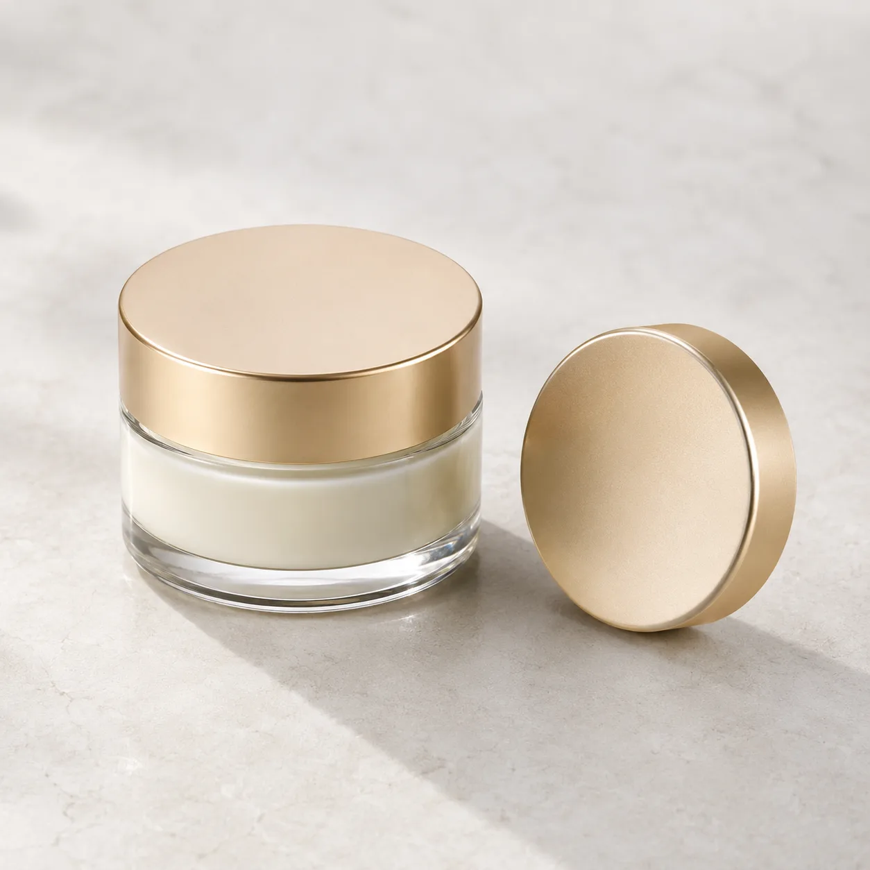 Angled side view of Glass Cosmetic Balm Jar showing the outer profile