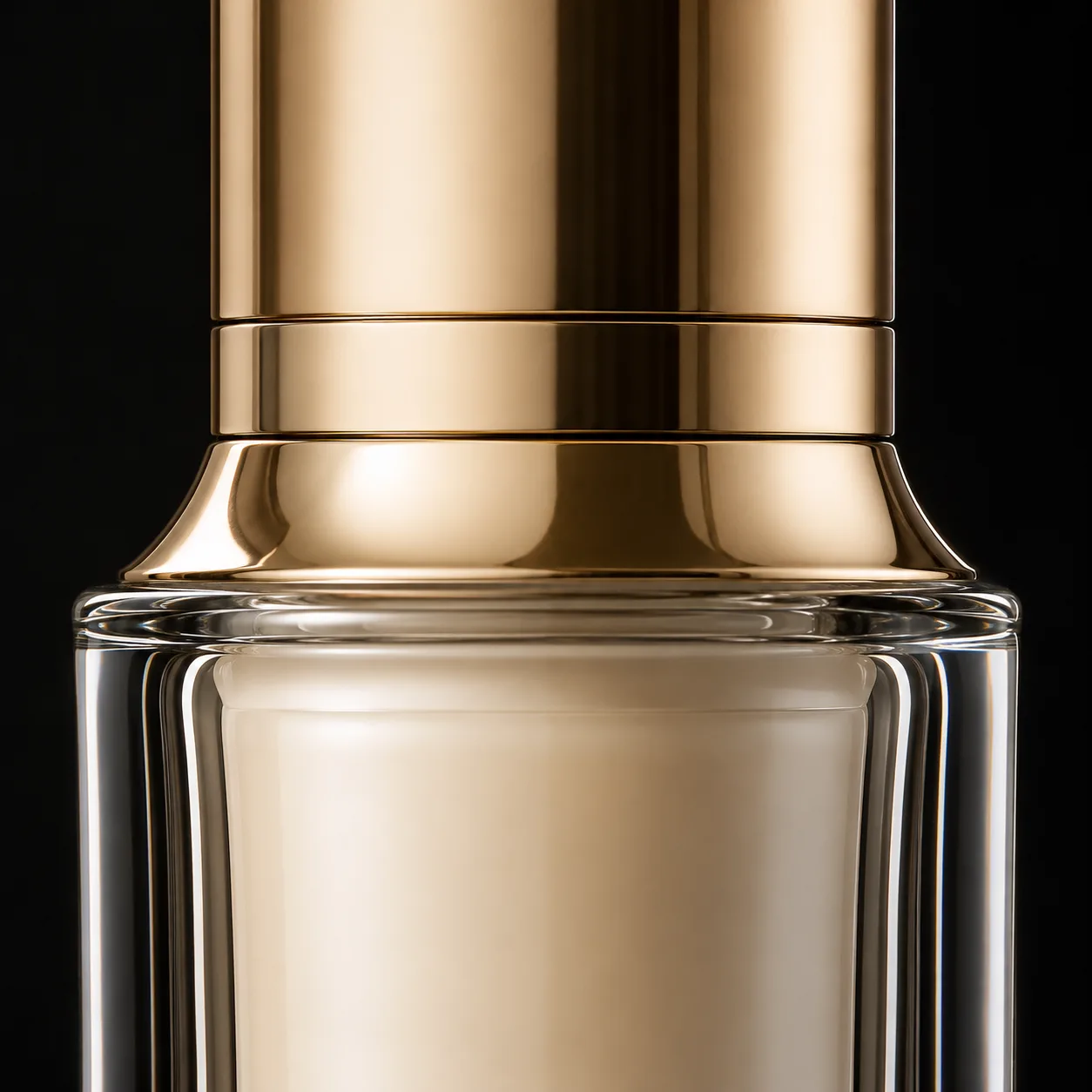 Close view of Glass Cosmetic Bottle showing closure area and print / coat / label