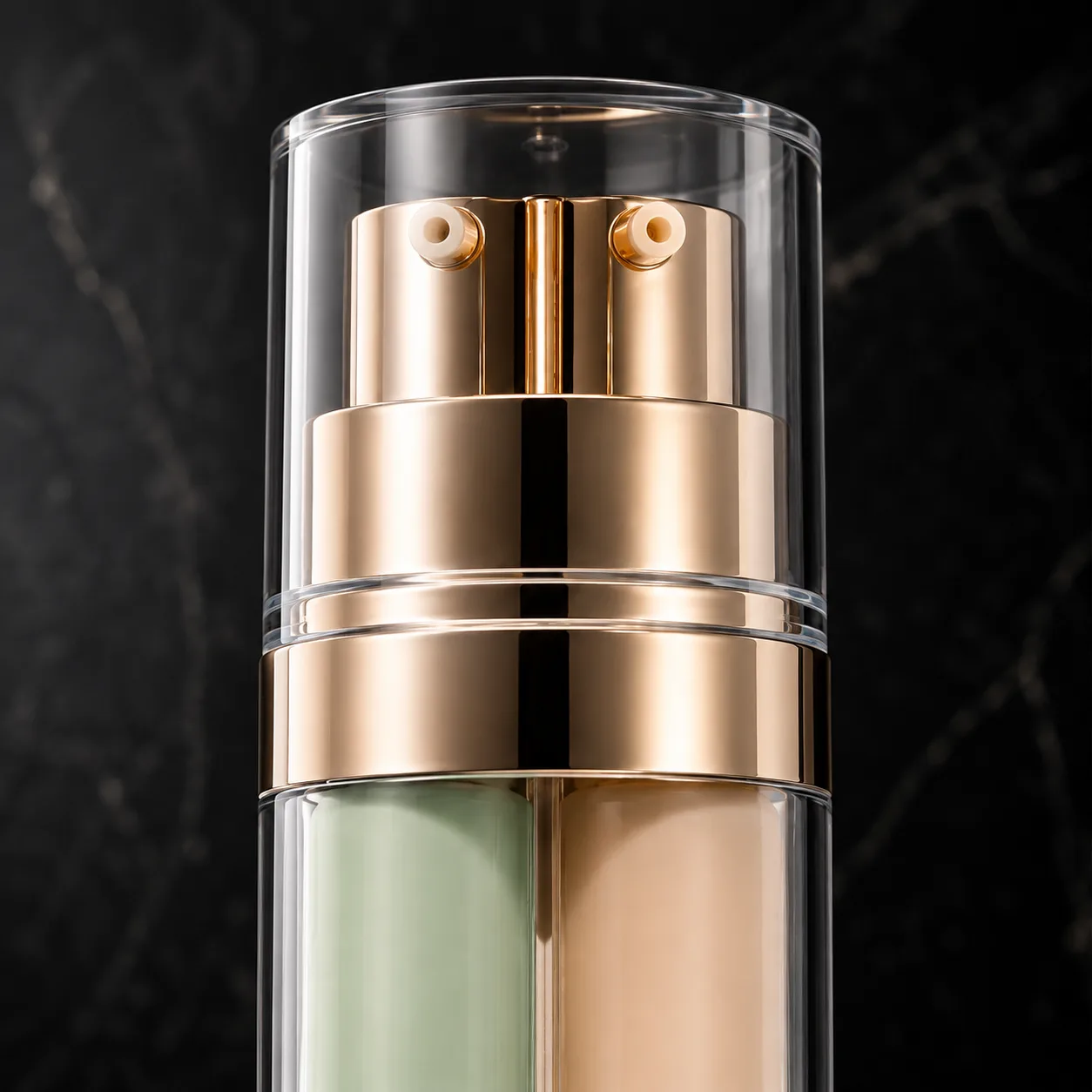 Close view of Glass Cosmetic Bottle showing closure area and print / coat / label
