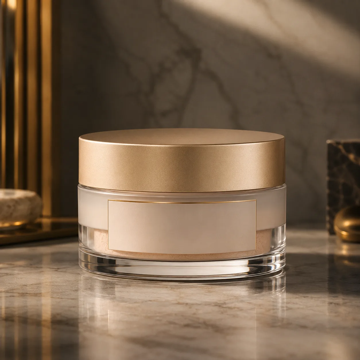 Detail view of Glass Cosmetic Powder Jar showing lid matched to selected jar model