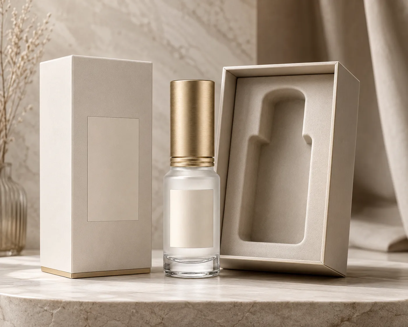 Close-up of Glass Cosmetic Roll-On Bottle showing the surface and closure area.